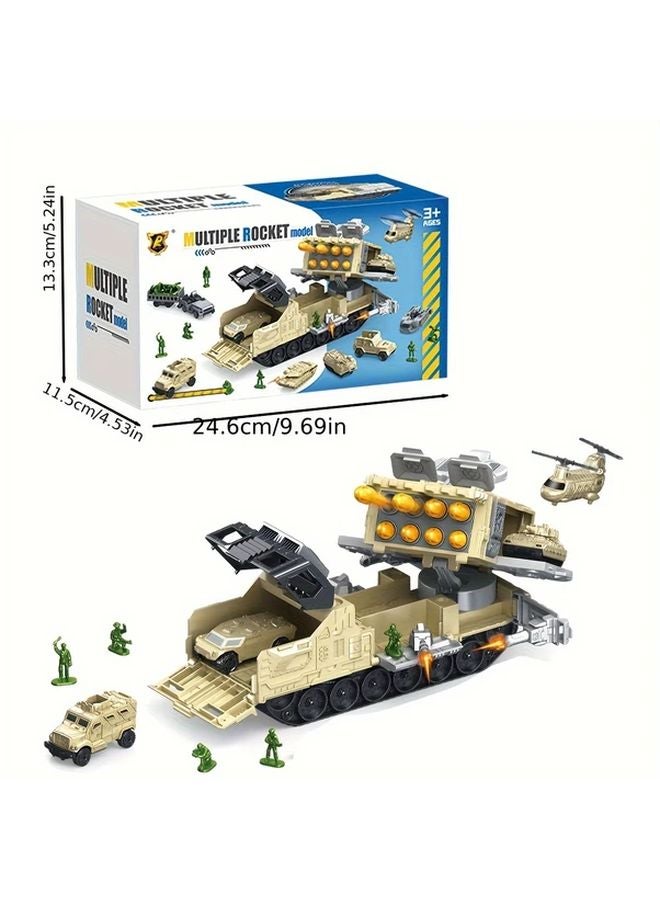 Tank Playset DIY Assembly Vehicle Toys With Missile Launcher Helicopter Figures - Image 2